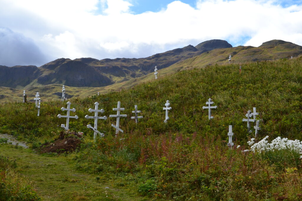 Orthodox Cross tombstones in Unalaska
