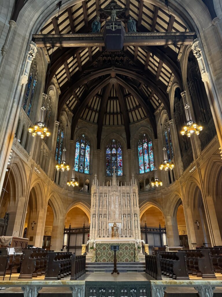 Catholic Church altar with tall ceilings and high altar
