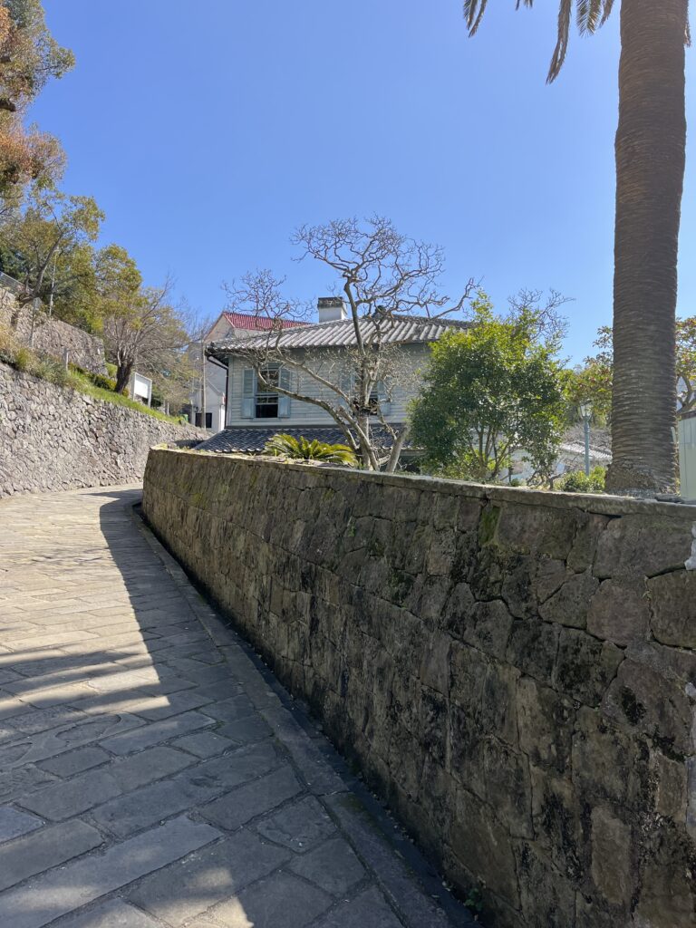 Stone paved road up a historical district of Nagasaki