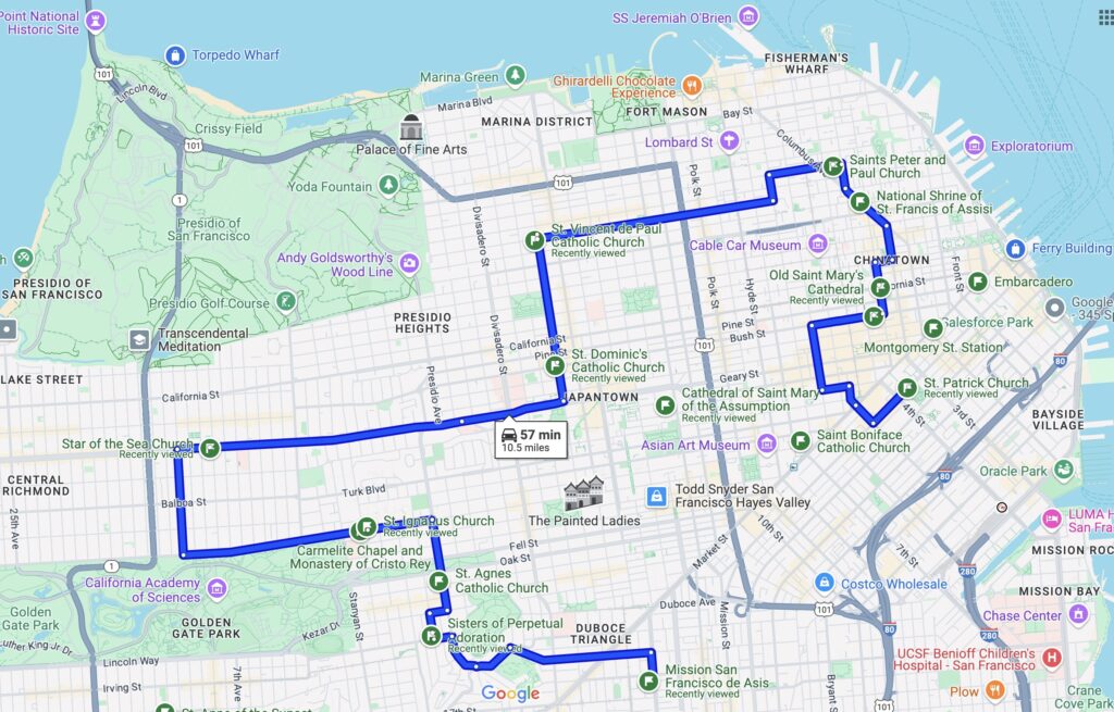 A driving itinerary in San Franciso