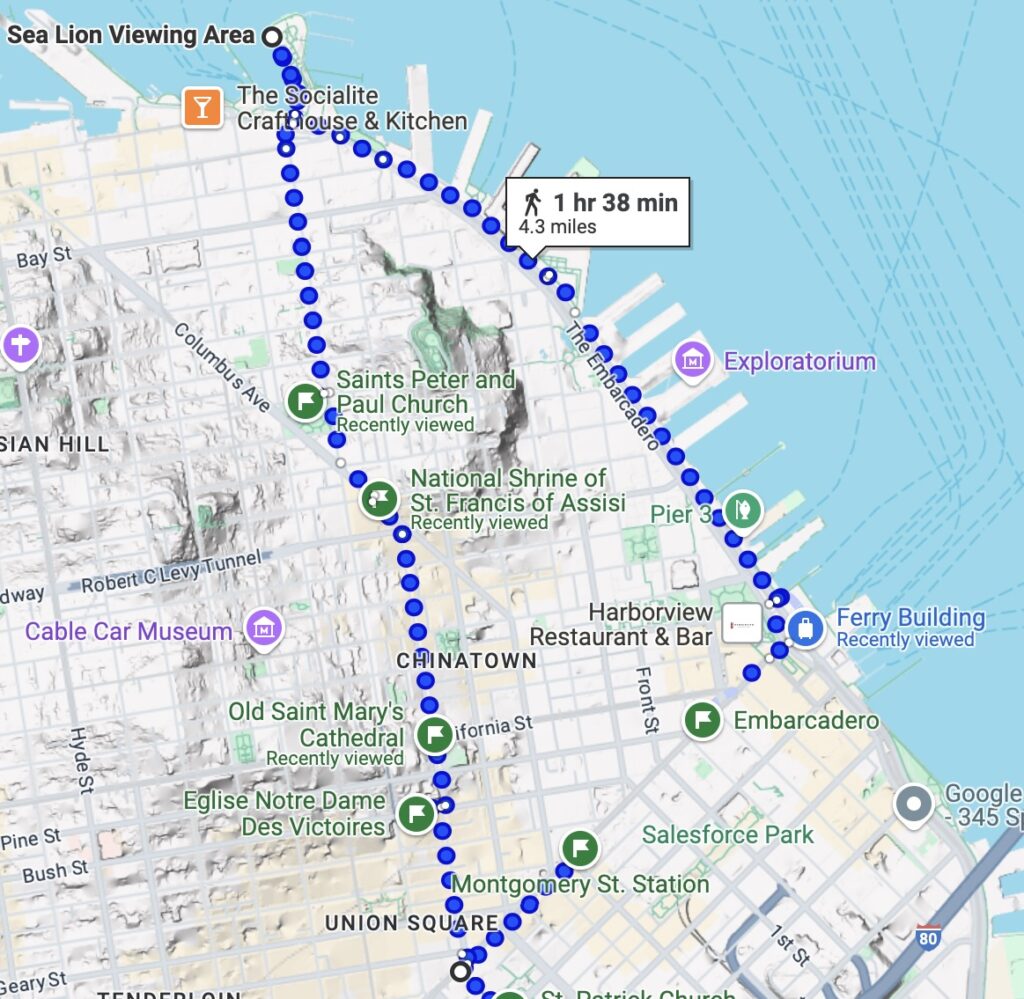 A walking itinerary in San Francisco