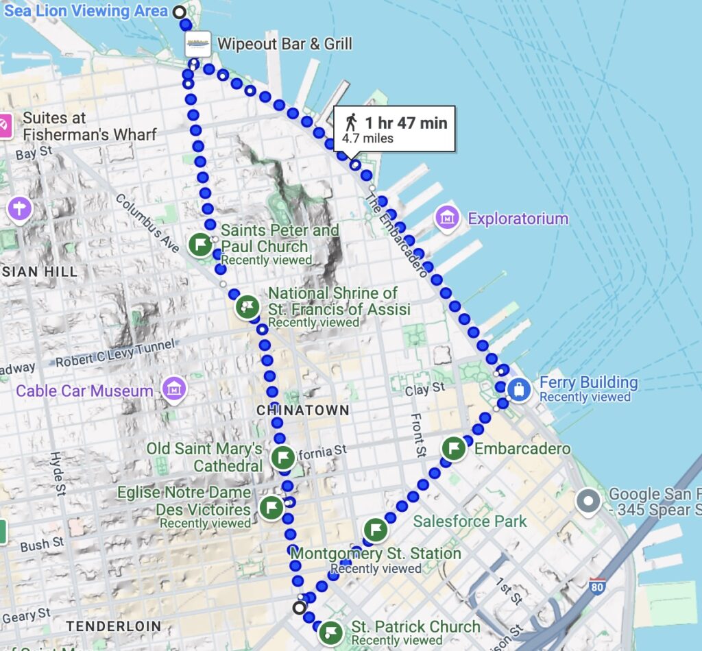 A walking itinerary in San Francisco