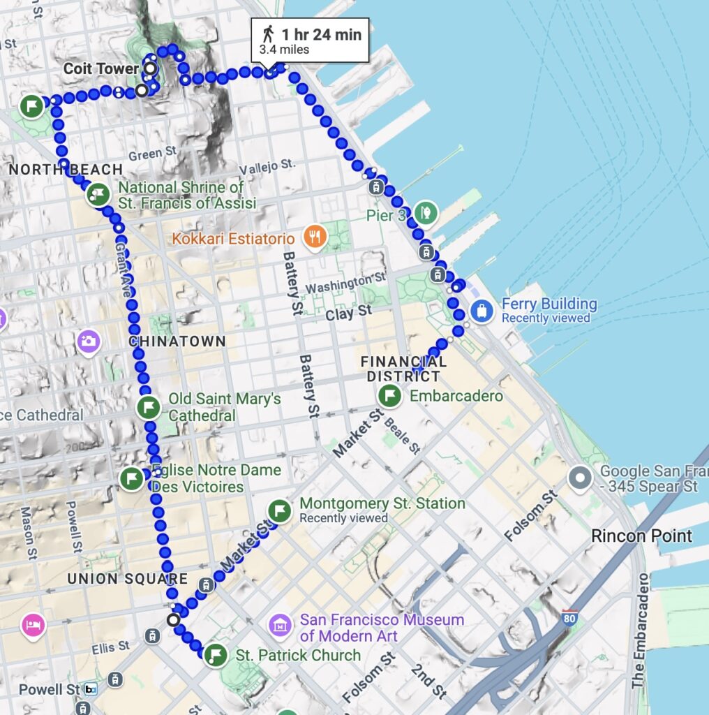 A walking itinerary in San Francisco