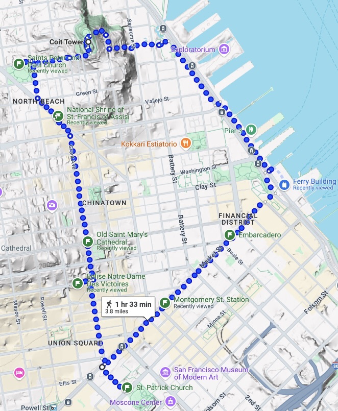 A walking itinerary in San Francisco