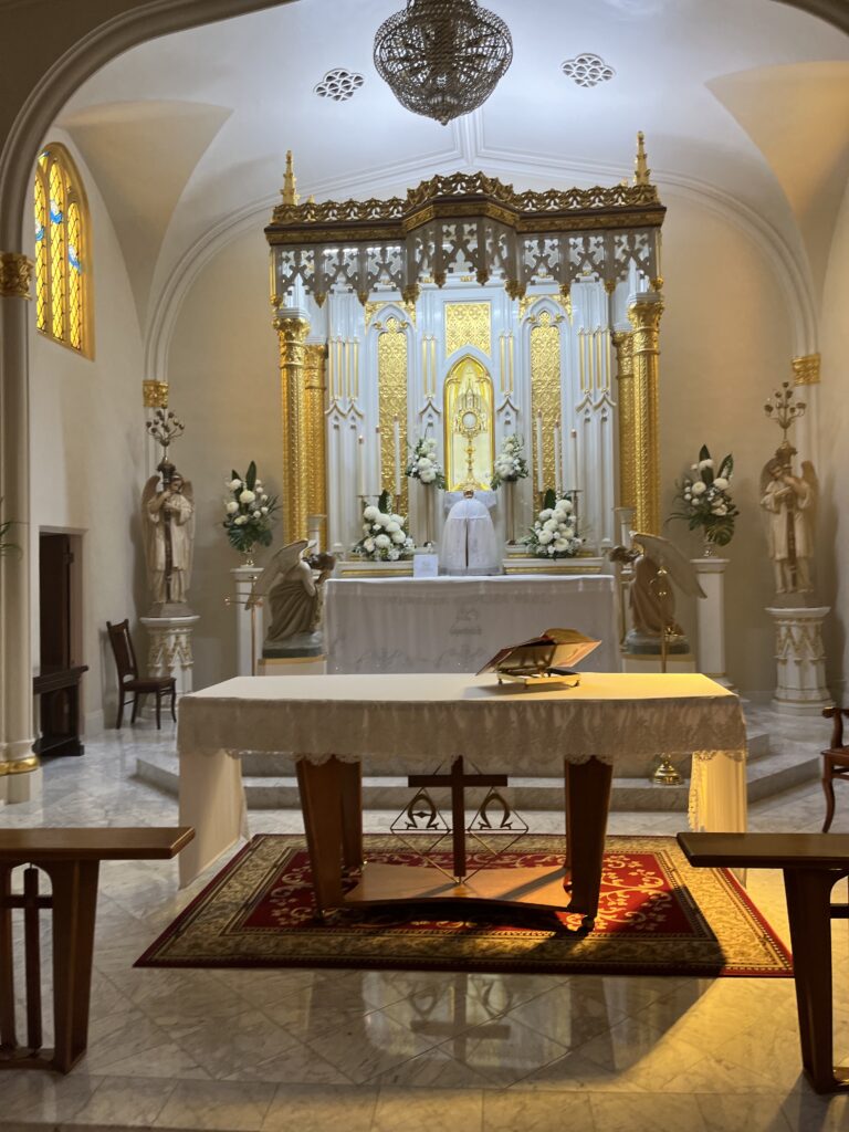 The Blessed Sacrament exposed inside the chapel of the Sisters of Perpetual Adoration