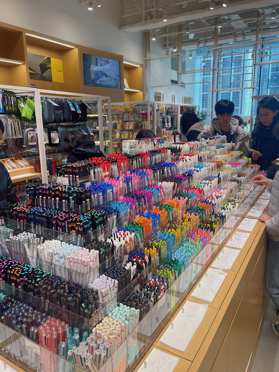 Display of pens in a store