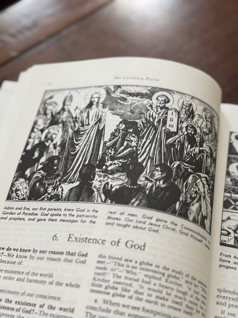 Page in a book with a vintage illustration at the top