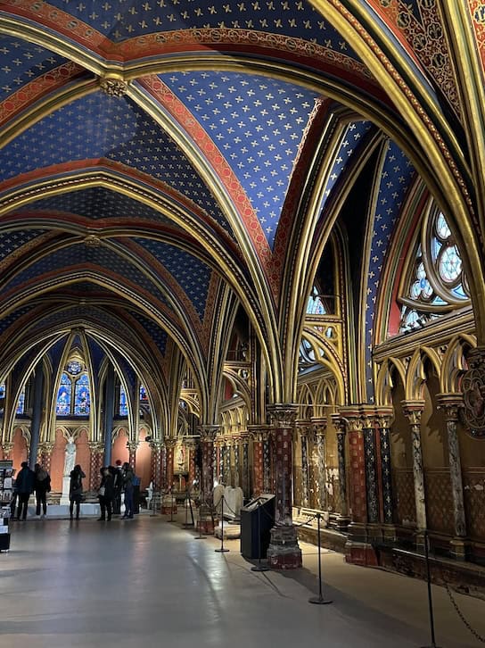 The stunning lower level of Sainte-Chapelle, with painted ceilings