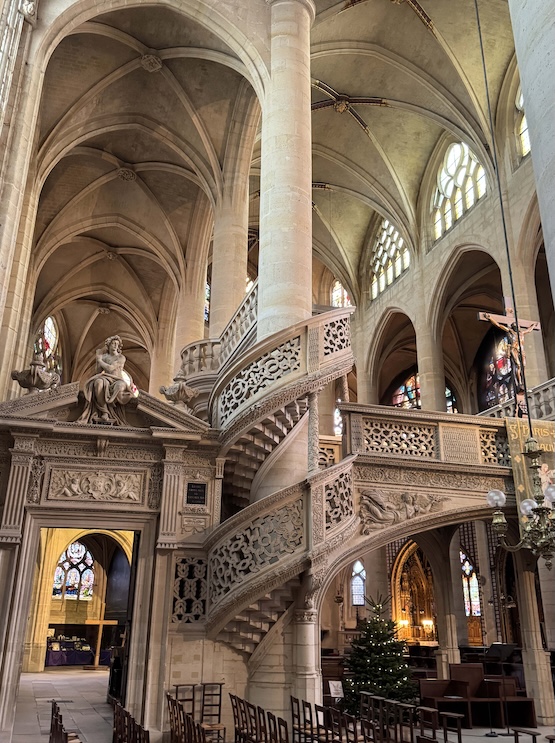 The side of the elaborate 16th-century jubé in the church of Saint-Étienne-du-Mont, Paris