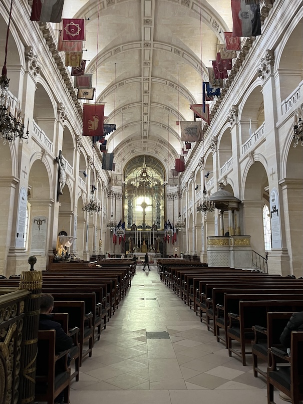 Inside the Cathedral of Saint-Louis-des-Invalides with the flags captured by the French army