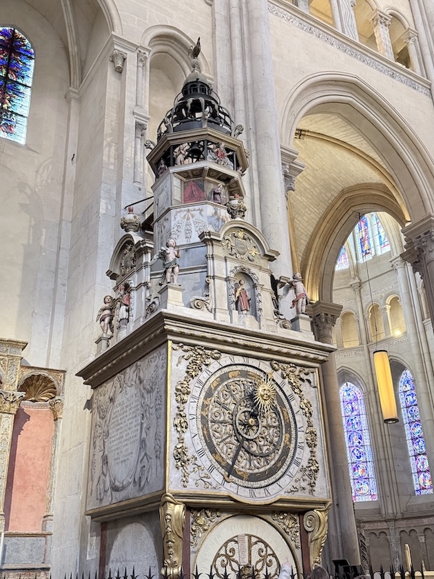 Astronomical clock inside Cathédrale Saint-Jean-Baptiste in Lyon Old Town, a historic Gothic cathedral in Lyon, France.