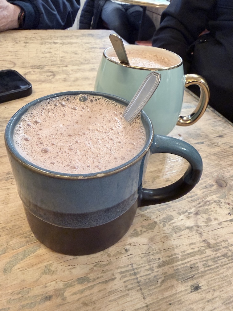 Traditional French hot chocolate drinks served at Ikône chocolate café in Lyon France